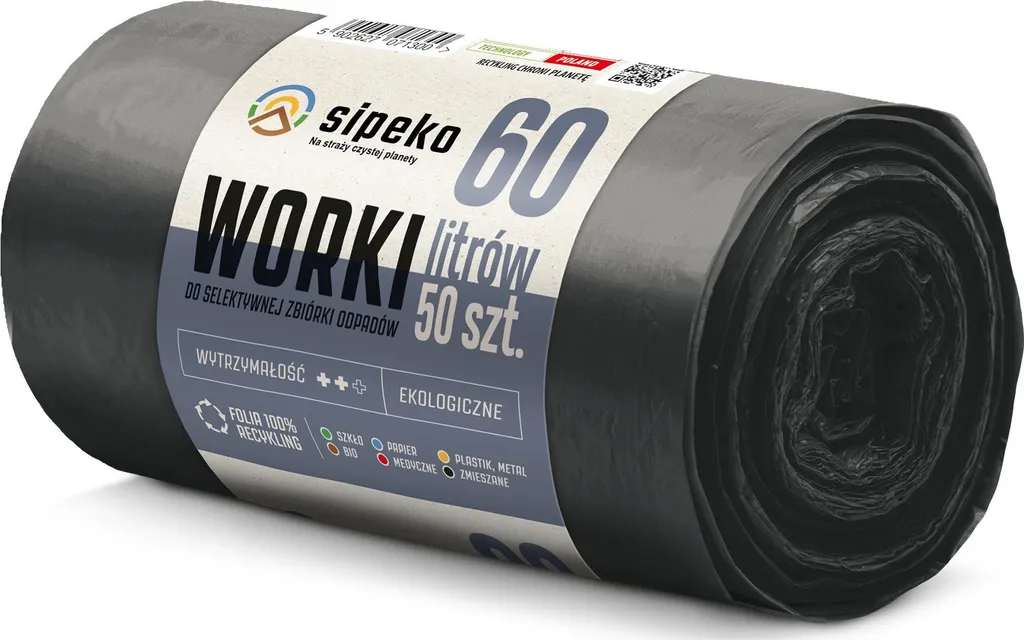 SIPEKO - Elastyczne worki na śmieci - 60L - 50szt. - Czarne